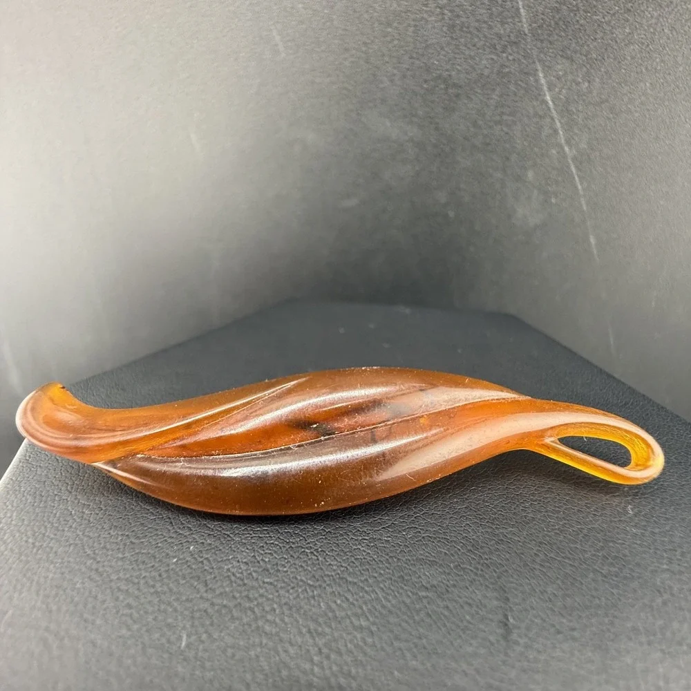 Vintage Avon Hair Clip Brown Amber Acrylic Faux Tortoise Leaf Barrette